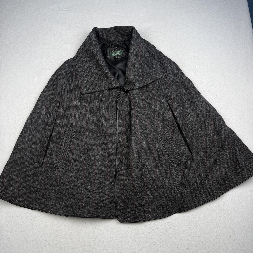Mucros Weavers Cape Womens One Size Gray Wool Herringbone Tweed Ireland Collared
